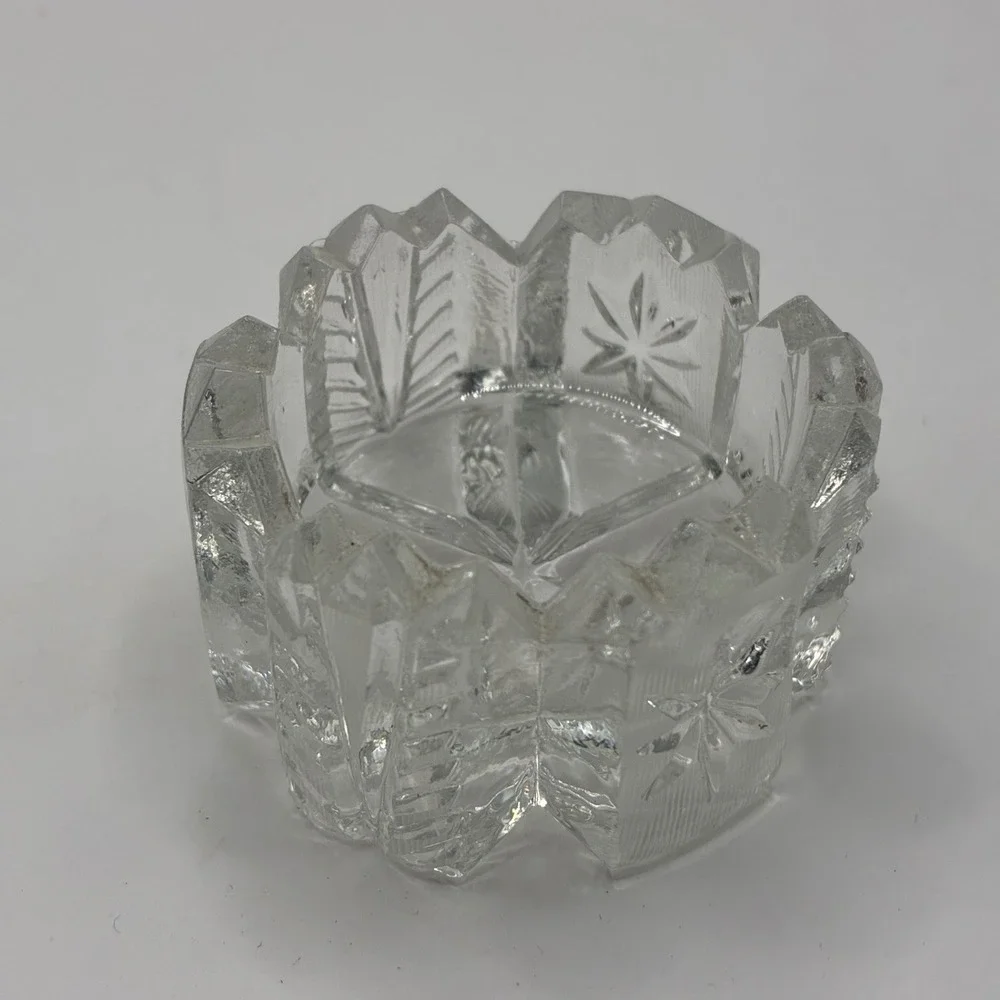 Vintage Clear Pressed Glass Salt Cellars Trinket Dishes Set 3 Starburst Square